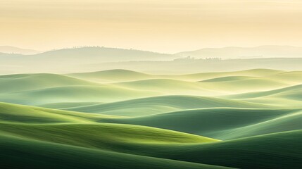 Canvas Print - Serene Rolling Hills Landscape Under a Soft Sunrise