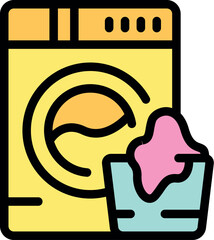 Poster - washing machine and laundry detergent measuring cup icon for laundry service or appliance store