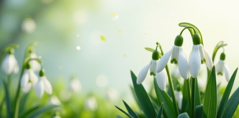 Wall Mural - Snowdrop flowers in a garden on a white background, adding a touch of elegance to the scene, white background, floral decoration