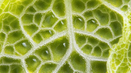Poster - Closeup of a green leaf with water droplets