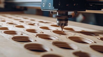 Poster - Cnc Router Carving Circular Patterns Into Wood