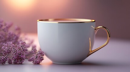 Sticker - Elegant White Teacup With Gold Accents And Flowers