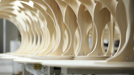 Poster - Wooden chair parts in a manufacturing facility
