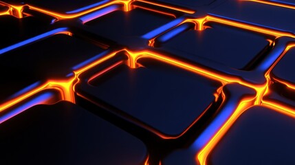 Aufkleber - Abstract Dark Surface Glowing Orange and Blue Lines