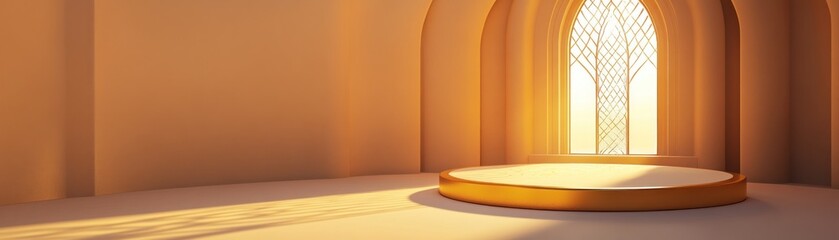 Poster - Golden Platform in Sunlit Archway Room