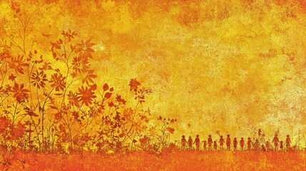 Poster - Autumnal floral border, silhouettes. Background imagery, possible use for print design