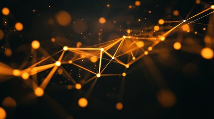 Poster - Abstract Orange Network Connections Illuminated In Dark Space