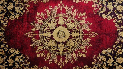 Poster - Intricate Gold And Red Floral Textile Design