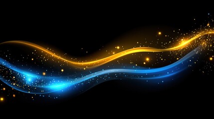 Aufkleber - Abstract Blue And Gold Waves With Sparkling Lights