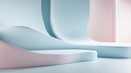 Wall Mural - Abstract Pastel Blue and Pink Wave Forms