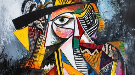 Wall Mural - Abstract Cubist Portrait of a Person with a Hat