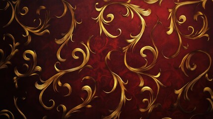 Poster - Elegant Gold Filigree Design on Deep Red Background