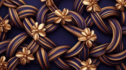 Poster - Gold Flowers Adorn Intertwined Purple and Gold Ribbons