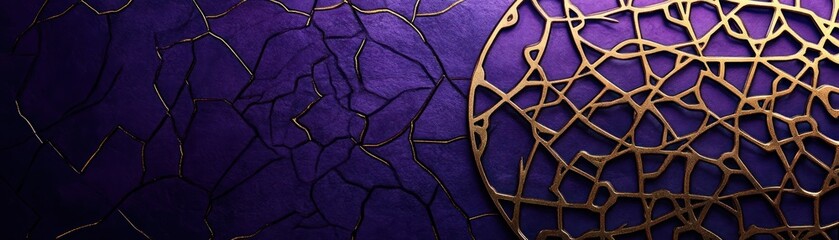 Poster - Abstract Gold Veins on Purple Cracked Surface