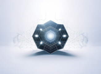 Poster - abstract digital art featuring a glowing geometric shape with points of light, creating a double exp