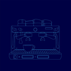 Poster - A coffee maker with a cup of coffee on top of it. The coffee maker is a two-in-one espresso machine