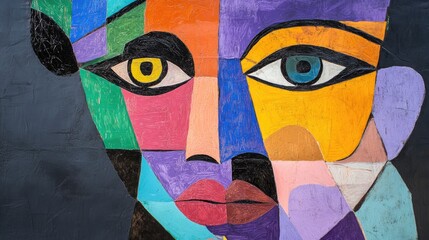 Poster - Abstract Cubist Painting of a Colorful Face