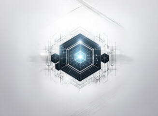 Poster - abstract double exposure art featuring a glowing geometric shape with intricate lines and light effe