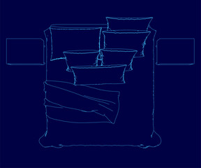 Poster - A blue bed with pillows on it. The pillows are arranged in a way that makes the bed look inviting and comfortable