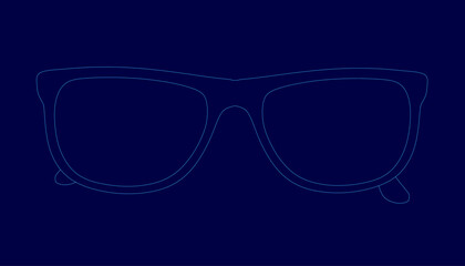 Poster - A pair of glasses is shown in a blue background. The glasses are outlined in blue and the background is a dark blue