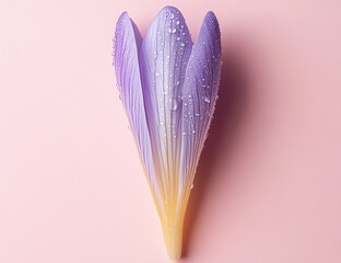 Poster - Dew-Kissed Crocus: A Close-Up of Nature's Elegance on Pink Background