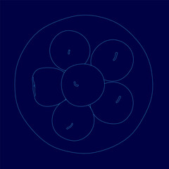 Poster - A blue background with a plate of fruit in the center. The fruit is arranged in a circle with apples. The plate is placed on a table