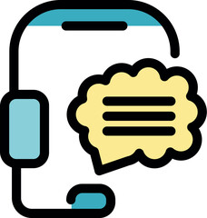 Poster - headset connected to a smartphone displaying a chat bubble, representing online support, customer se