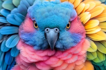 Poster - Colorful parrot displays vibrant plumage in close-up during sunny day in tropical habitat