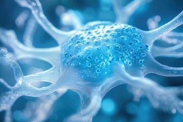 Aufkleber - Microscopic view of a neuron, showcasing its intricate structure and complex network of dendrites and axon.
