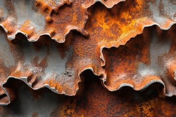 Poster - Abstract rusty metal texture with wavy, layered patterns, showing corrosion and oxidation.