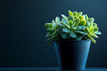 Aufkleber - Succulent plant in a black pot against a dark background highlighting its vibrant green leaves