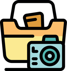 Poster - Shopping basket containing photo camera and memory card, symbolizing purchasing photography equipment online or in store