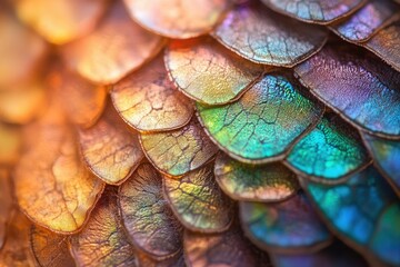 Poster - Close-up of iridescent scales, showcasing vibrant colors and intricate textures.