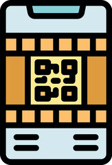 Poster - Mobile phone displaying qr code and film strip, representing the convergence of mobile technology, multimedia content, and digital information access