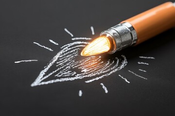 Poster - Creative drawing of a heart shape illuminated by a bright colored pencil tool on black background