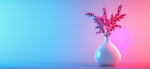 Poster - Modern vase with pampas grass against a gradient background, showcasing minimalist design and vibrant colors, copy space for text