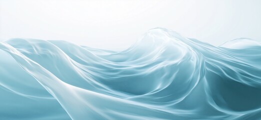 Poster - Translucent Ocean Waves with Soft Curves and Light Reflections, Ethereal Blue Tones, Fluid Motion, Serene Atmosphere, copy space for text