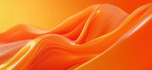 Poster - Vibrant orange abstract waves with smooth curves and glossy texture, creating a dynamic and energetic visual effect, copy space for text