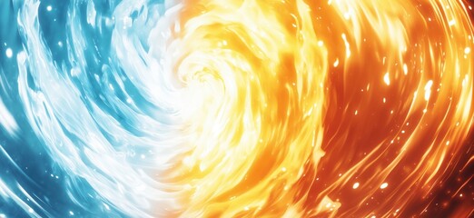 Poster - Dynamic swirling elements of fire and water creating a vibrant contrast of colors and energy, showcasing the beauty of nature's opposing forces, copy space for text