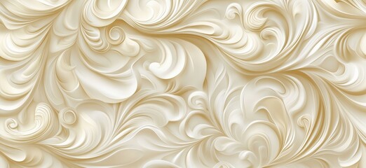 Poster - Elegant swirls and curves in creamy beige abstract design with intricate patterns, copy space for text