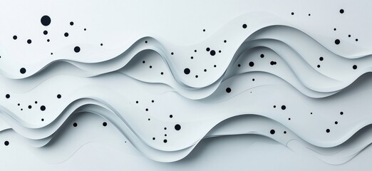 Poster - Abstract wavy paper design with black dots and layers, modern minimalist aesthetic, copy space for text