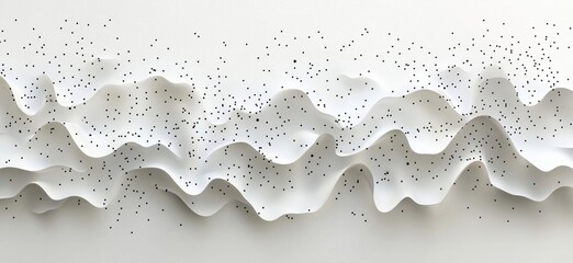 Poster - Abstract white wave pattern with black dots creating a dynamic visual texture, copy space for text