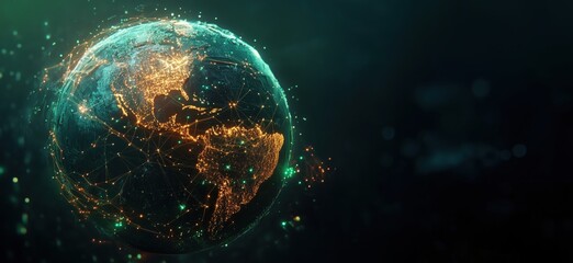 Poster - Glowing Earth with Network Connections Depicting Global Connectivity and Technology, copy space for text