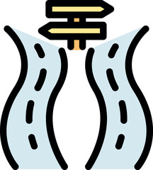 Poster - Two winding roads diverging from a crossroads with a directional signpost, symbolizing choices and different paths in a journey or life decision