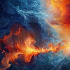 Poster - Abstract swirling colors of blue, orange, and red in dynamic fluid motion, copy space for text