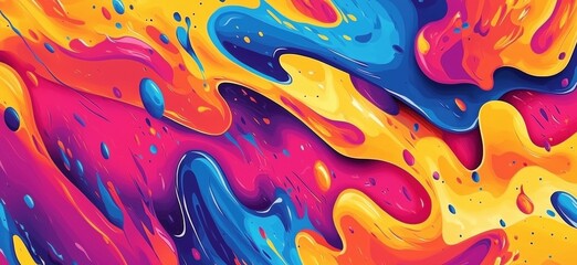 Poster - Vibrant Abstract Colorful Swirls in Blue, Yellow, Pink, and Orange, copy space for text