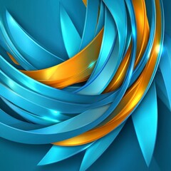 Poster - Abstract Blue and Gold Swirling Design Modern Shiny 3D Background Image for Wallpaper or Website