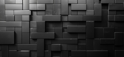 Poster - Abstract black geometric pattern with interlocking rectangular blocks and varying textures, copy space for text
