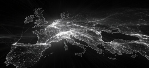 Poster - Network Connections Across Europe Visualized in Black and White, copy space for text