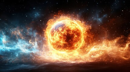 Aufkleber - Fiery cosmic sphere, energy clash, space background, abstract art